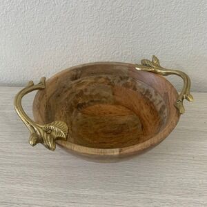 Wood Bowl Decorative‎ Brass Handles Rustic Farmhouse Serving Bowl